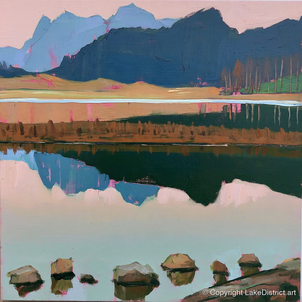 Blea Tarn with Pink Reflections - lake district fell art print and canvas by Diana Sutherland A.I