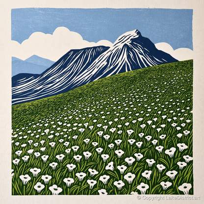 Blencathra and White Fellside Blooms - lake district fell art print and canvas by Reuben Shaw A.I