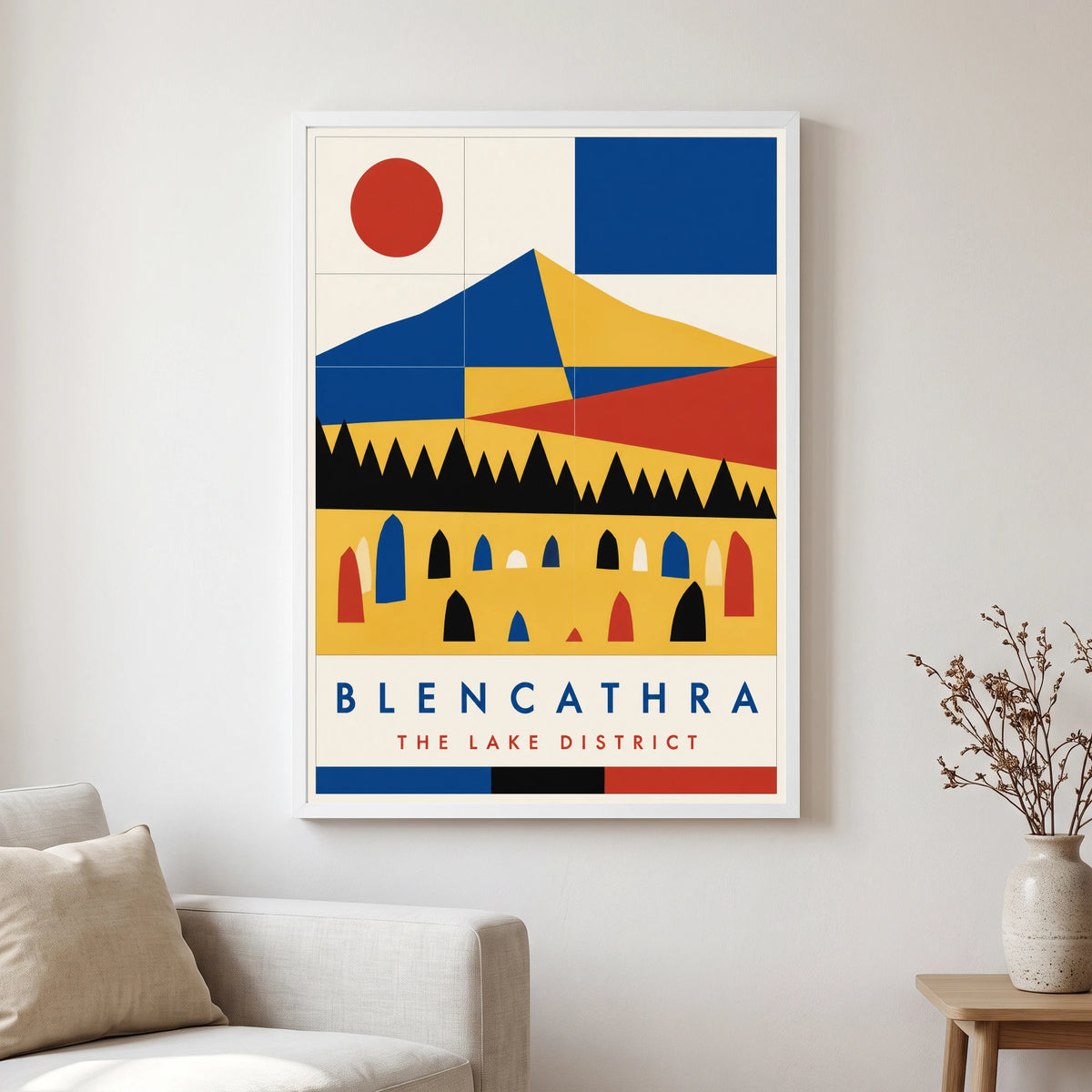 Blencathra travel poster in a white frame, hanging in a living2