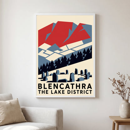 Blencathra travel poster in a white frame, hanging in a living2