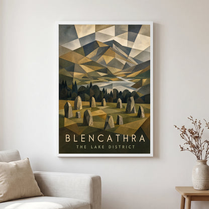 Blencathra travel poster in a white frame, hanging in a living2