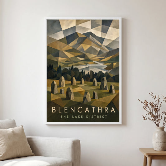 Blencathra travel poster in a white frame, hanging in a living2
