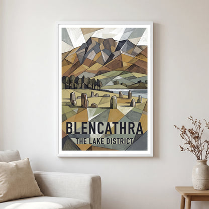 Blencathra travel poster in a white frame, hanging in a living2