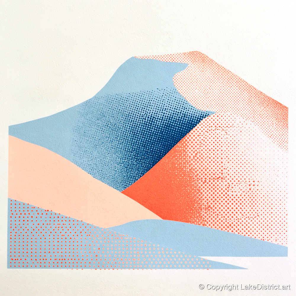 Blencathra in Blue and Coral - lake district fell art print and canvas by Elliot Reid A.I