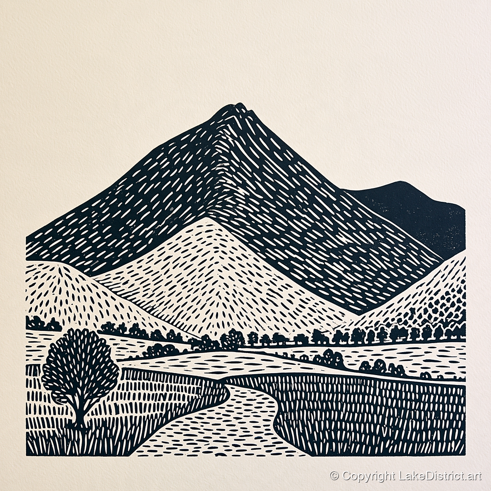 Blencathra in Graphic Lines - lake district fell art print and canvas by Reuben Shaw A.I