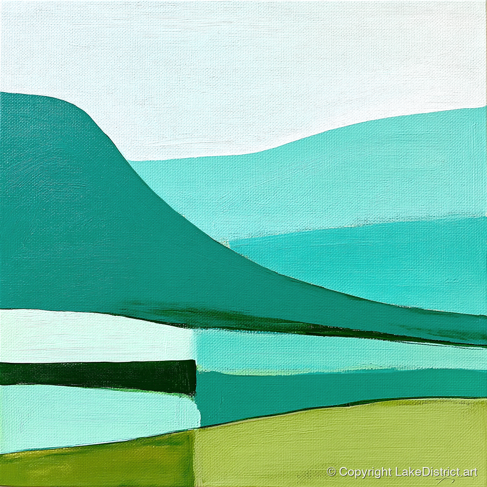 Blencathra In Teal And Mint - lake district fell art print and canvas by Sebastian Finch A.I
