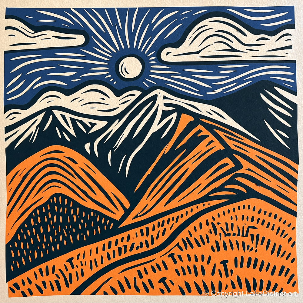 Blencathra in Terracotta and Navy - lake district fell art print and canvas by Leon Baxter A.I
