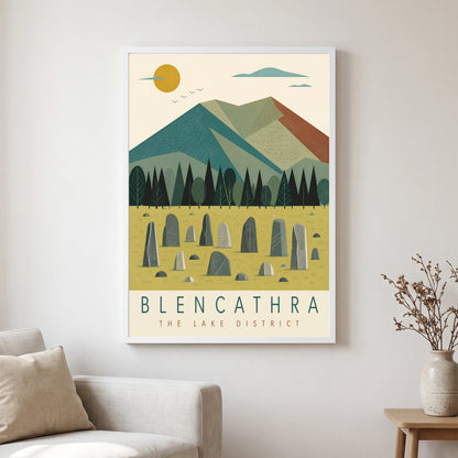 Blencathra travel poster in a white frame, hanging in a living2