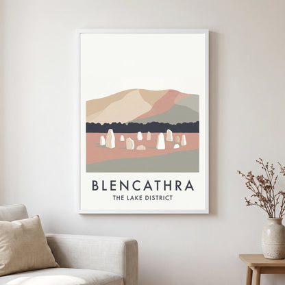 Blencathra travel poster in a white frame, hanging in a living2