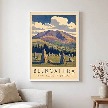 Blencathra travel poster in a white frame, hanging in a living2