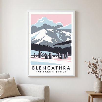 Blencathra travel poster in a white frame, hanging in a living2