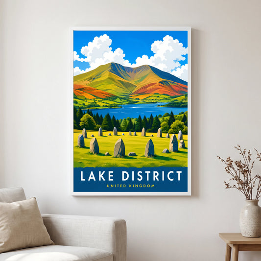 Blencathra travel poster in a white frame, hanging in a living2