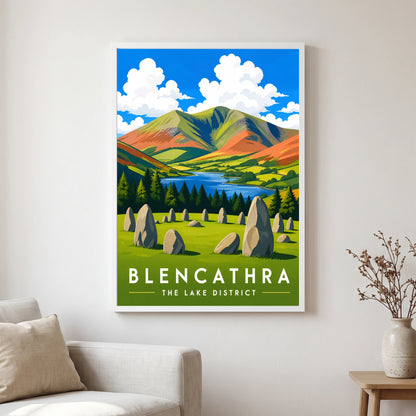 Blencathra travel poster in a white frame, hanging in a living2