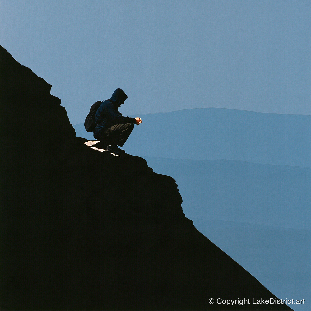 Blencathra Walker in Dramatic Silhouette - lake district fell art print and canvas by Adelaide Calloway A.I