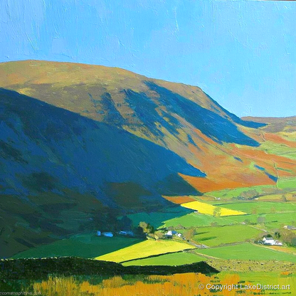 Blue Shadows On Barrow Ridge - lake district fell art print and canvas by Daphne Morley A.I