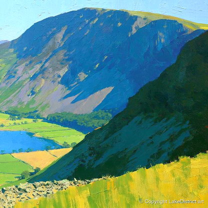 Blue Shadows on Robinson Fell - lake district fell art print and canvas by Daphne Morley A.I