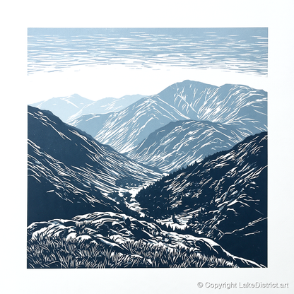 Blue Valley From The Summit - lake district fell art print and canvas by Alfred Morland A.I