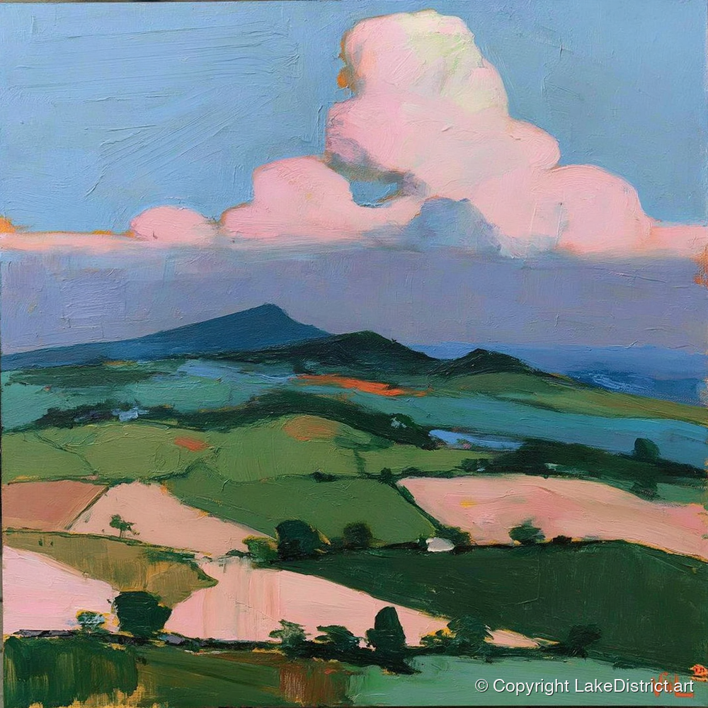 Blush Clouds Over Rolling Fells - lake district fell art print and canvas by Diana Sutherland A.I