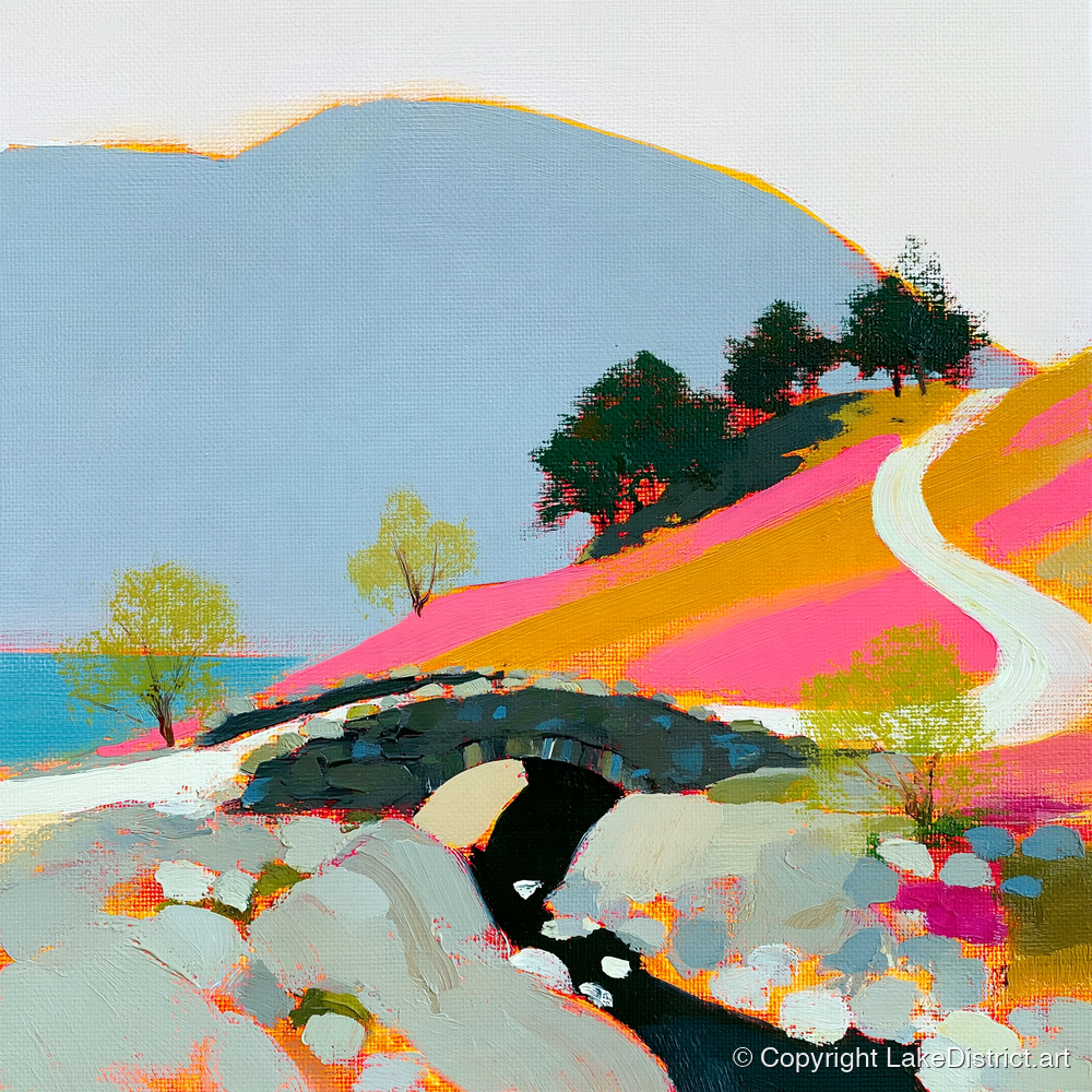 Bold Colours at Ashness Bridge - lake district waterfall art print and canvas by Genevieve Moore A.I