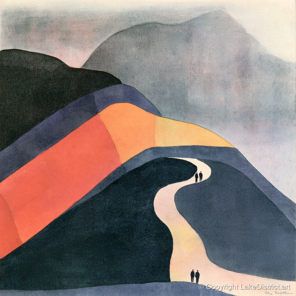 Bold Fell Path With Walkers - lake district walking art print and canvas by Edwin Locke A.I