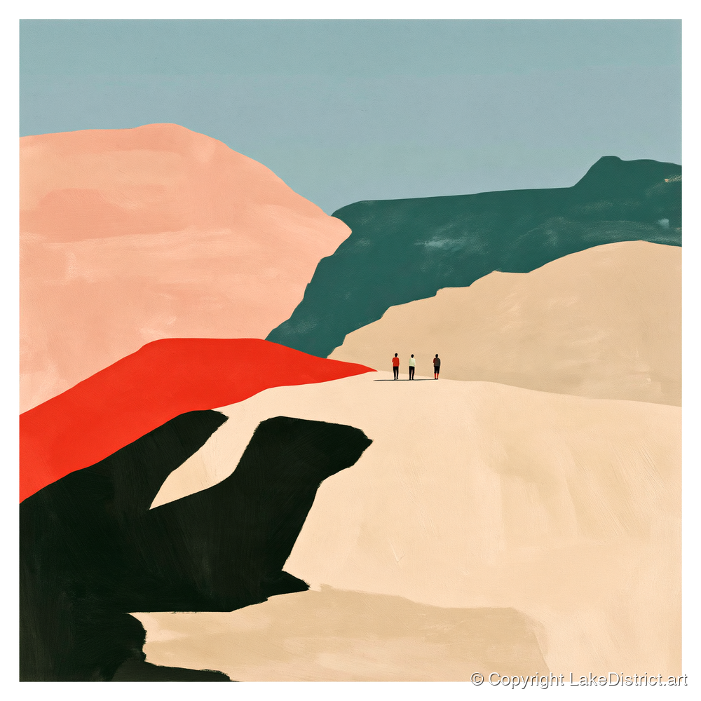 Bold Fell Ridge with Hikers - lake district fell art print and canvas by Malcolm Reed A.I