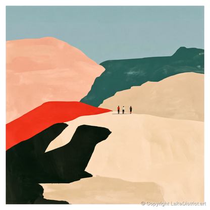 Bold Fell Ridge with Hikers - lake district fell art print and canvas by Malcolm Reed A.I