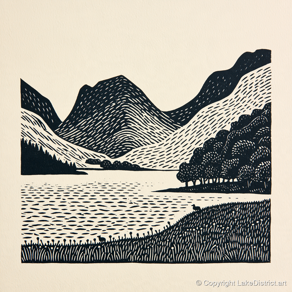 Bold Fells Above Buttermere - lake district lake art print and canvas by Reuben Shaw A.I