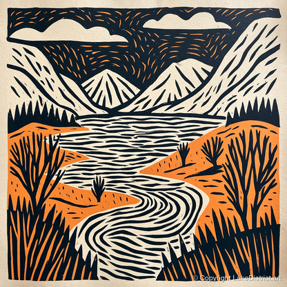 Bold Fells and Winding River - lake district lake art print and canvas by Leon Baxter A.I
