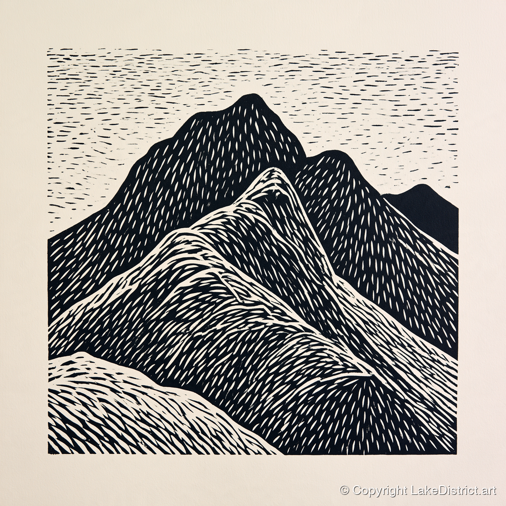 Bold Graphic Bowfell Peak - lake district fell art print and canvas by Reuben Shaw A.I
