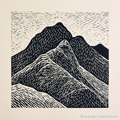 Bold Graphic Bowfell Peak - lake district fell art print and canvas by Reuben Shaw A.I
