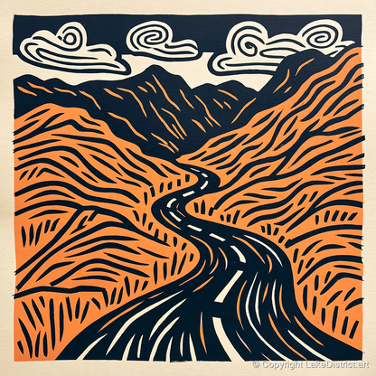 Bold Hardknott Pass Mountain Road - lake district valley art print and canvas by Leon Baxter A.I