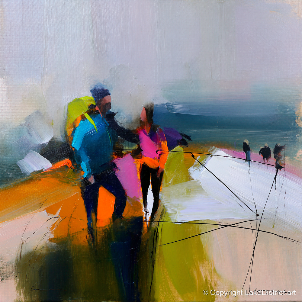 Bold Hikers on a High Fell - lake district fell art print and canvas by Warren Yates A.I