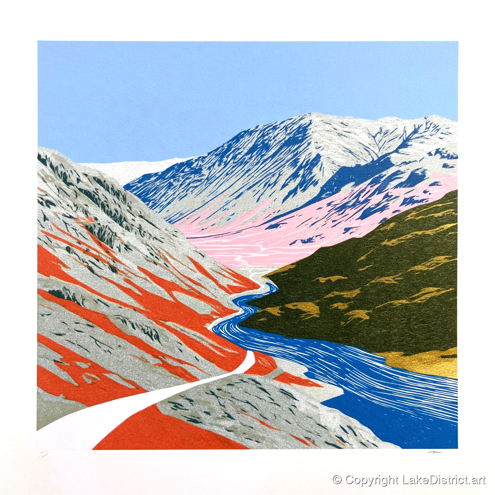 Bold Kirkstone Pass Mountain Road - lake district valley art print and canvas by William Parrish A.I