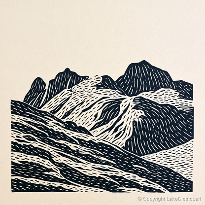 Bold Langdale Pikes Silhouette - lake district fell art print and canvas by Reuben Shaw A.I