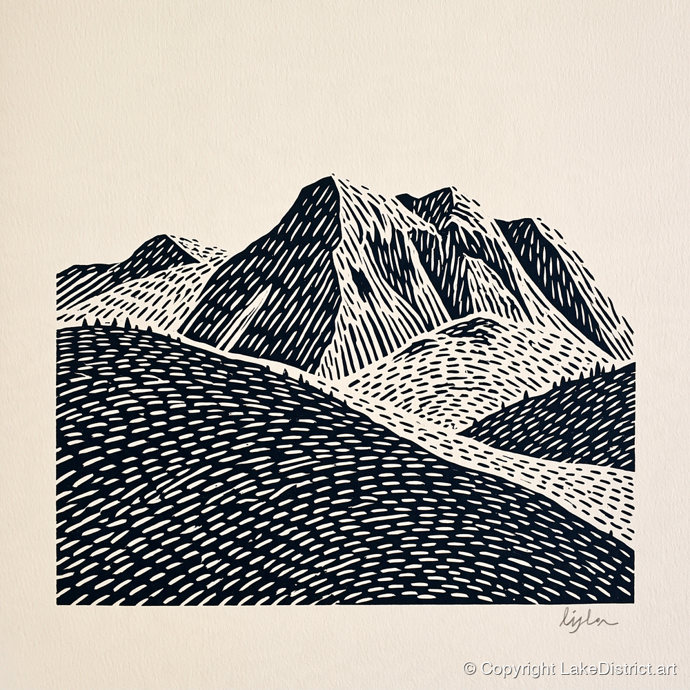 Bold Monochrome Bowfell Peaks - lake district fell art print and canvas by Reuben Shaw A.I