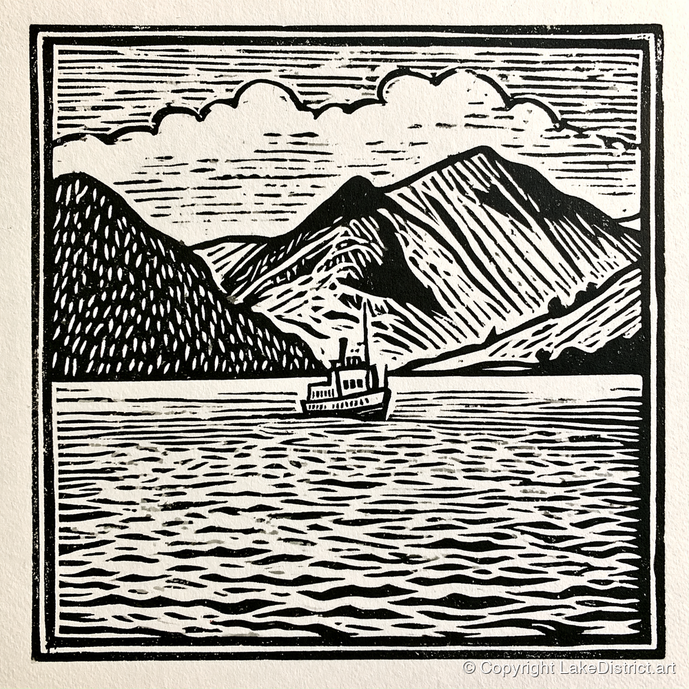 Bold Monochrome Ullswater Steamer - lake district lake art print and canvas by Isaac Denton A.I