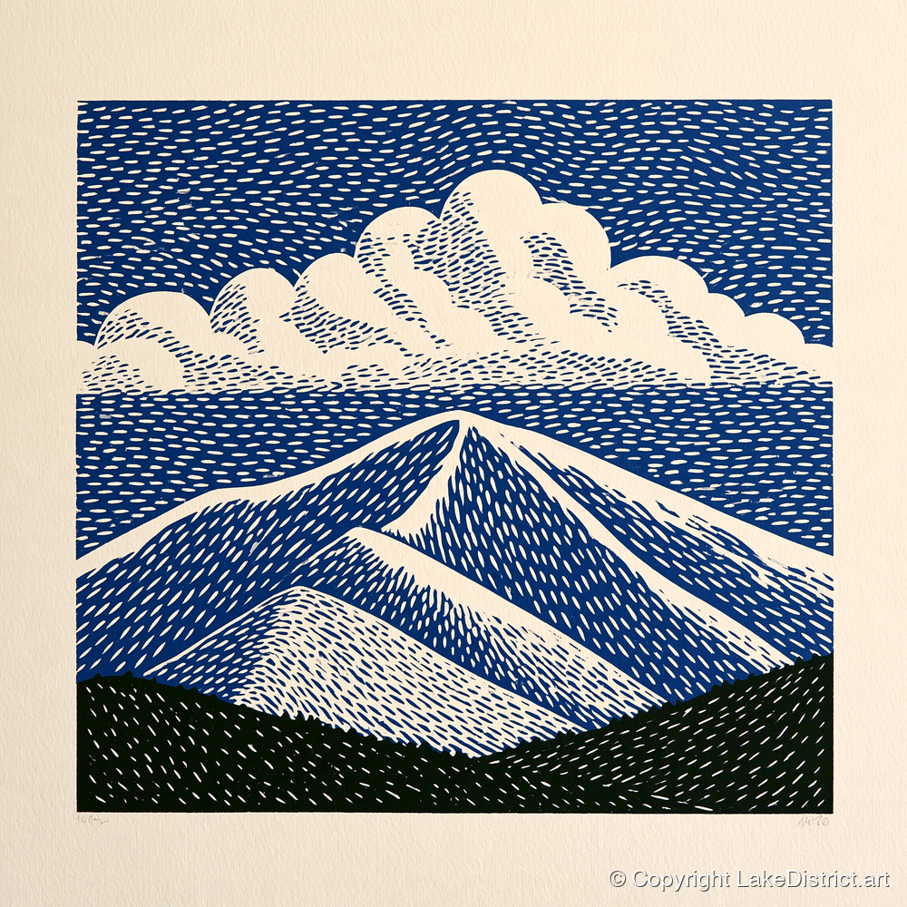 Bold Navy Blue Skiddaw Peak - lake district fell art print and canvas by Reuben Shaw A.I