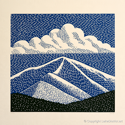 Bold Navy Blue Skiddaw Peak - lake district fell art print and canvas by Reuben Shaw A.I