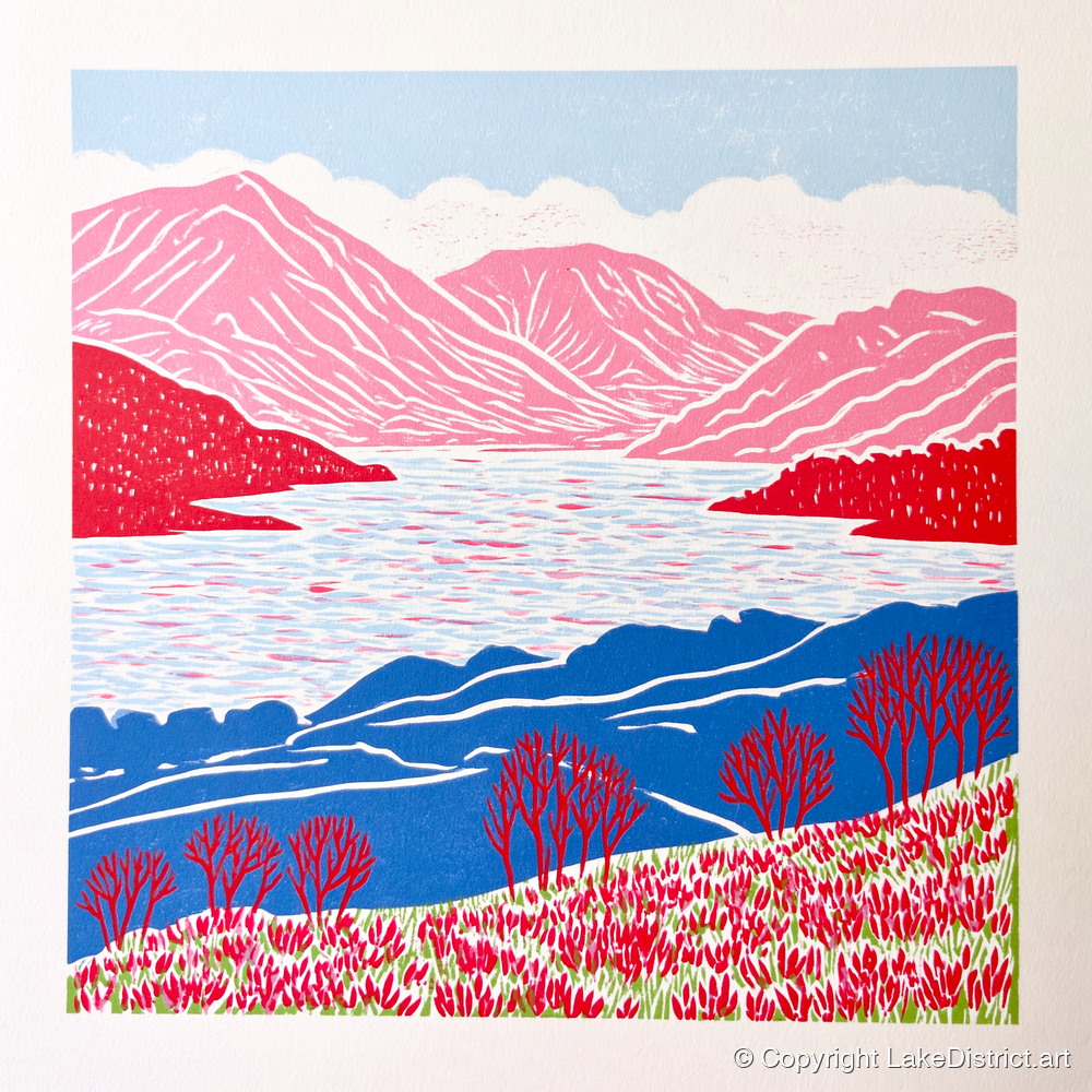 Bold Pink Fells Above Ennerdale - lake district valley art print and canvas by Christopher Seaton A.I