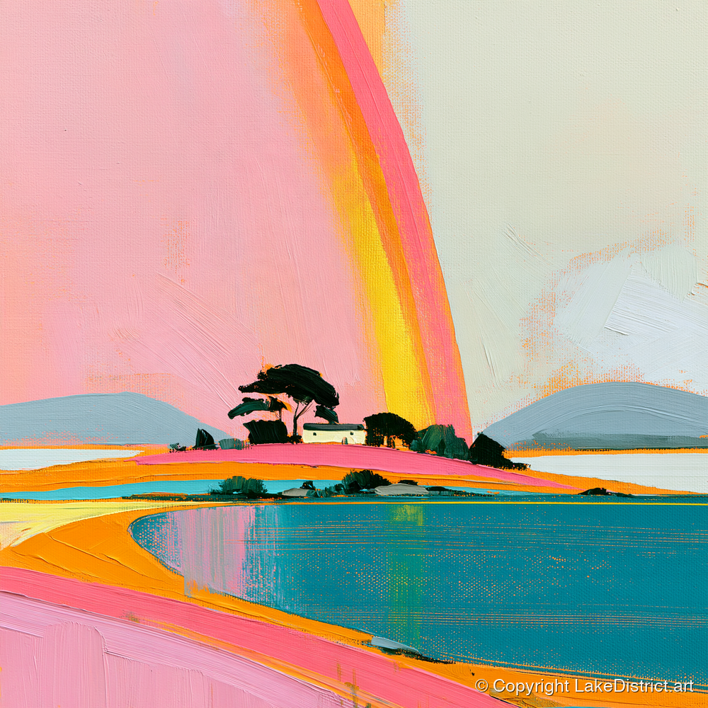 Bold Rainbow Over the Lake - lake district sky art print and canvas by Genevieve Moore A.I