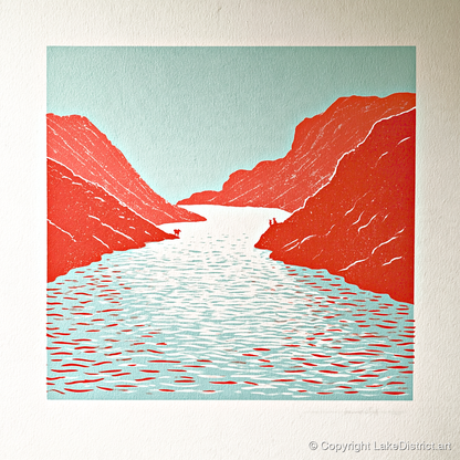 Bold Red Fells and Lake - lake district lake art print and canvas by Edward Loxley A.I
