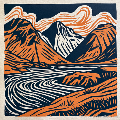 Bold Scafell Pike in Terracotta - lake district fell art print and canvas by Leon Baxter A.I
