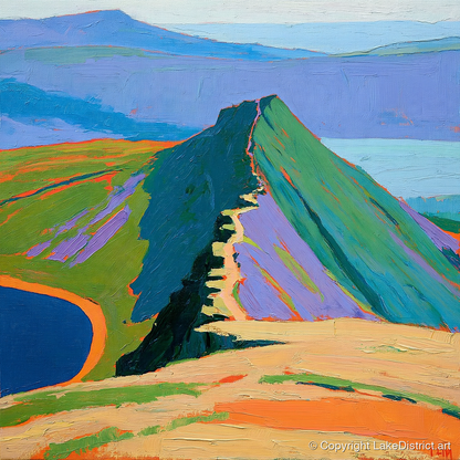 Bold Striding Edge Helvellyn Ridge - lake district walking art print and canvas by Marshall Davies A.I