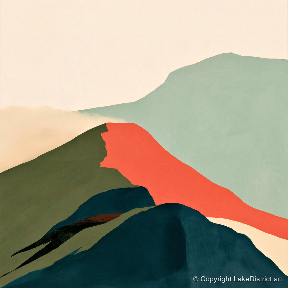 Bold Terracotta Mountain Ridge - lake district fell art print and canvas by Malcolm Reed A.I