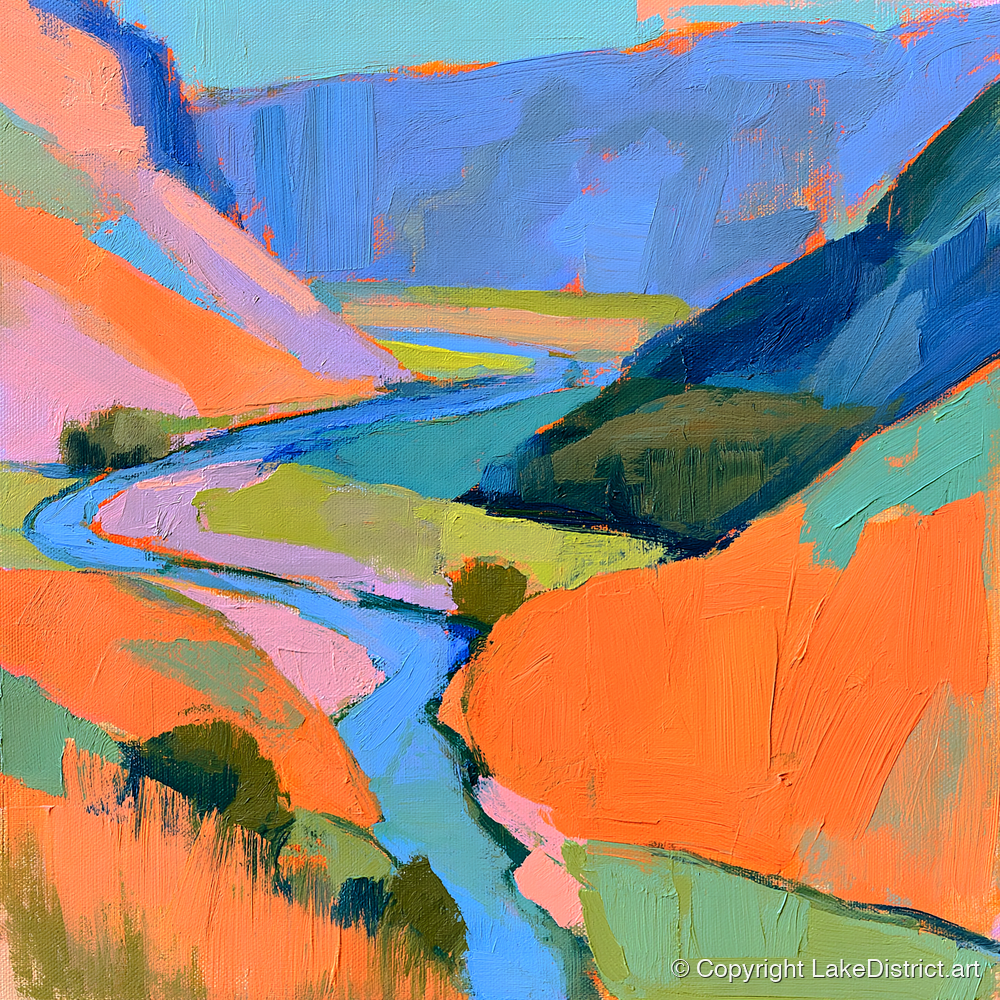 Bold Winding River Valley - lake district waterfall art print and canvas by Simon Prescott A.I