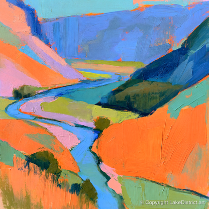 Bold Winding River Valley - lake district waterfall art print and canvas by Simon Prescott A.I