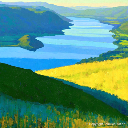 Bold Yellow Fells Above Ullswater - lake district lake art print and canvas by Daphne Morley A.I