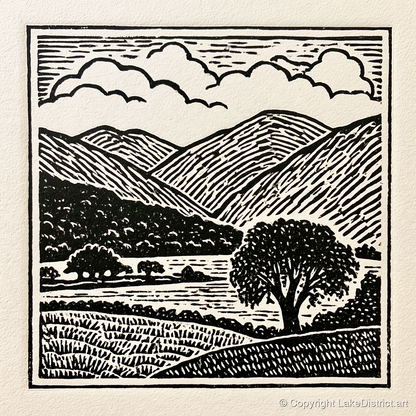 Borrowdale Fells In Striking Monochrome - lake district valley art print and canvas by Isaac Denton A.I