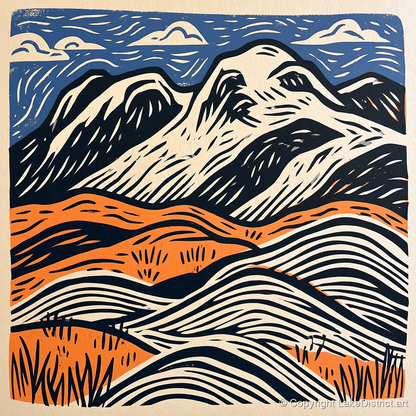 Bowfell Over Orange Fells - lake district fell art print and canvas by Leon Baxter A.I