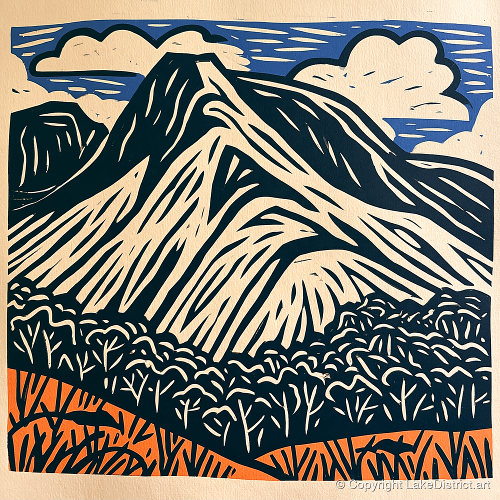 Bowfell Peak in Deep Navy - lake district fell art print and canvas by Leon Baxter A.I